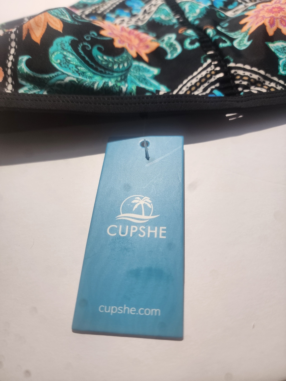 Cupshe Black Paisley Floral Swimwear Top with Teal and Orange Accents XS - Picture 5 of 10